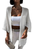 LC271896-1, White Hollow-out Knit Kimono