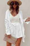 LC731314-1-S, LC731314-1-M, LC731314-1-L, LC731314-1-XL, White Waffle Knit Lace-up High Waist Wide Leg Casual Shorts