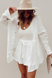 LC731314-1-S, LC731314-1-M, LC731314-1-L, LC731314-1-XL, White Waffle Knit Lace-up High Waist Wide Leg Casual Shorts