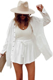 LC731314-1-S, LC731314-1-M, LC731314-1-L, LC731314-1-XL, White Waffle Knit Lace-up High Waist Wide Leg Casual Shorts