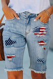 Women American Flag Patch Bermuda Shorts Denim Destroyed Shorts Jeans