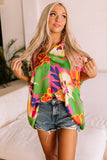 LC25121153-10-S, LC25121153-10-M, LC25121153-10-L, LC25121153-10-XL, Pink Floral Print Loose Fit V Neck Tunic Blouse