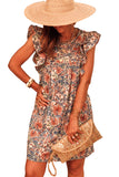 Women's Round Neck Ruffled Flutter Sleeve Floral Mini Dress