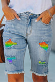 LC7831359-4-4, LC7831359-4-6, LC7831359-4-8, LC7831359-4-10, LC7831359-4-18, LC7831359-4-16, LC7831359-4-14, LC7831359-4-12, Sky Blue Womens Rainbow Ombre Pride Denim Bermuda Shorts Distressed Jean Shorts