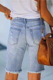 Women Summer Pride Rainbow Striped Ripped Bermuda Shorts Distressed Denim Jeans