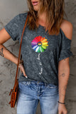 LC25220880-11-S, LC25220880-11-M, LC25220880-11-L, LC25220880-11-XL, LC25220880-11-2XL, Gray Women's Cold Shoulder Tee Tops Summer Floral Pride Gay T Shirt