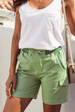LC731204-9-S, LC731204-9-M, LC731204-9-L, LC731204-9-XL, LC731204-9-2XL, Green Cotton-Blend Casual Drawstring Shorts