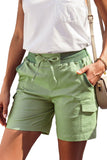 LC731204-9-S, LC731204-9-M, LC731204-9-L, LC731204-9-XL, LC731204-9-2XL, Green Cotton-Blend Casual Drawstring Shorts