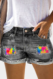 LC7873450-2-12, LC7873450-2-4, LC7873450-2-6, LC7873450-2-14, LC7873450-2-16, LC7873450-2-8, LC7873450-2-10, LC7873450-2-18, Black Women's Summer Denim Shorts LGBTQ Rainbow Graffiti Jeans Shorts