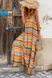 LC6115388-19-S, LC6115388-19-M, LC6115388-19-L, LC6115388-19-XL, Stripe Tie Straps Loose V Neck Maxi Dress