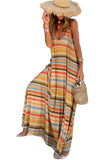 LC6115388-19-S, LC6115388-19-M, LC6115388-19-L, LC6115388-19-XL, Stripe Tie Straps Loose V Neck Maxi Dress