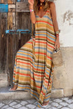 LC6115388-19-S, LC6115388-19-M, LC6115388-19-L, LC6115388-19-XL, Stripe Tie Straps Loose V Neck Maxi Dress