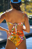 LC433933-22-S, LC433933-22-M, LC433933-22-L, LC433933-22-XL, LC433933-22-2XL, Multicolor Floral Print Overlap Bikini High Waist Swimsuit