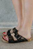 PU Leather Leopard Square Buckle Slippers Double Straps Casual Sandals