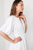 LC6115924-1-S, LC6115924-1-M, LC6115924-1-L, LC6115924-1-XL, White Puff Sleeve Drawstring Shirt Dress with Pockets