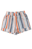 LC731190-19-S, LC731190-19-M, LC731190-19-L, LC731190-19-XL, Stripe Vintage Washed Elastic Frill Waist Casual Shorts