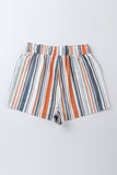 LC731190-19-S, LC731190-19-M, LC731190-19-L, LC731190-19-XL, Stripe Vintage Washed Elastic Frill Waist Casual Shorts