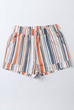 LC731190-19-S, LC731190-19-M, LC731190-19-L, LC731190-19-XL, Stripe Vintage Washed Elastic Frill Waist Casual Shorts