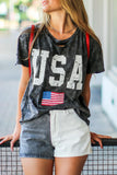 Women's Tie-dye USA Flag Print T-shirt Distressed Relaxed Fit Top
