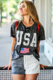 LC25220177-2-S, LC25220177-2-M, LC25220177-2-L, LC25220177-2-XL, Black Distressed Tie-dye USA Flag Print T-shirt