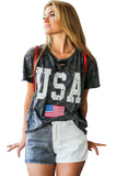 LC25220177-2-S, LC25220177-2-M, LC25220177-2-L, LC25220177-2-XL, Black Distressed Tie-dye USA Flag Print T-shirt