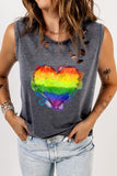 LC2569357-11-S, LC2569357-11-M, LC2569357-11-L, LC2569357-11-XL, LC2569357-11-2XL, Gray Women Pride Tank Top Rainbow Heart Print Sleeveless LGBT Distressed Tank