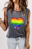 LC2569357-11-S, LC2569357-11-M, LC2569357-11-L, LC2569357-11-XL, LC2569357-11-2XL, Gray Women Pride Tank Top Rainbow Heart Print Sleeveless LGBT Distressed Tank