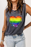 LC2569357-11-S, LC2569357-11-M, LC2569357-11-L, LC2569357-11-XL, LC2569357-11-2XL, Gray Women Pride Tank Top Rainbow Heart Print Sleeveless LGBT Distressed Tank