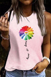 LC2569370-10-S, LC2569370-10-M, LC2569370-10-L, LC2569370-10-XL, LC2569370-10-2XL, Pink Women's Sunflower Sleeveless T Shirt Love Is Love Tank Tops