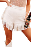 Women's White Fringe Trim Fit Flare Shorts