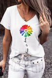 LC25221158-1-S, LC25221158-1-M, LC25221158-1-L, LC25221158-1-XL, LC25221158-1-2XL, White Love Is Love Pirde T Shirt Women's Summer Sunflower V Neck Graphic Tees