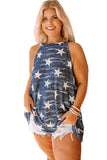PL256235-11-1X, PL256235-11-2X, PL256235-11-3X, Gray Vintage Knitted Starry Print Plus Size Tank Top