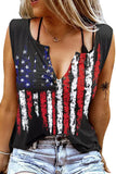 LC2569371-2-S, LC2569371-2-M, LC2569371-2-L, LC2569371-2-XL, Black American Flag Printed Notched V-Neck Tank Top