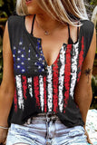 LC2569371-2-S, LC2569371-2-M, LC2569371-2-L, LC2569371-2-XL, Black American Flag Printed Notched V-Neck Tank Top