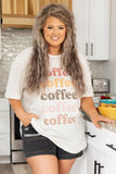 PL252280-15-1X, PL252280-15-2X, PL252280-15-3X, Beige Multiple Coffee Letter Print Vintage Graphic Tee