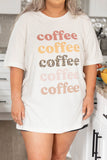 PL252280-15-1X, PL252280-15-2X, PL252280-15-3X, Beige Multiple Coffee Letter Print Vintage Graphic Tee