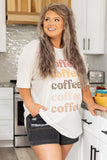 PL252280-15-1X, PL252280-15-2X, PL252280-15-3X, Beige Multiple Coffee Letter Print Vintage Graphic Tee