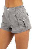 Women's Solid Color Button Elastic Waist Pockets Shorts