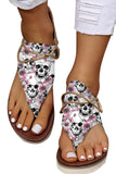 Skull Print Summer Casual Sandals for Women Flip Flop Casual Flat Sandals