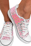 Womens Floral Print Low Top Canvas Shoes Lace Up Walking Tennis Shoes