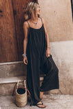 LC6412172-2-S, LC6412172-2-M, LC6412172-2-L, LC6412172-2-XL, Black Frilled Neckline Backless Wide Leg Jumpsuit
