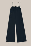 LC6412172-2-S, LC6412172-2-M, LC6412172-2-L, LC6412172-2-XL, Black Frilled Neckline Backless Wide Leg Jumpsuit