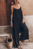 LC6412172-2-S, LC6412172-2-M, LC6412172-2-L, LC6412172-2-XL, Black Frilled Neckline Backless Wide Leg Jumpsuit