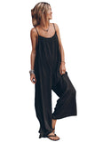 LC6412172-2-S, LC6412172-2-M, LC6412172-2-L, LC6412172-2-XL, Black Frilled Neckline Backless Wide Leg Jumpsuit