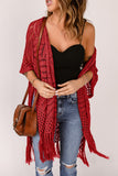 LC2541328-3, Red Loose Knitwear Kimono with Slits