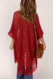 LC2541328-3, Red Loose Knitwear Kimono with Slits