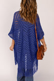 LC2541328-5, Blue Loose Knitwear Kimono with Slits