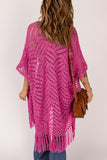 LC2541328-6, Rose Loose Knitwear Kimono with Slits