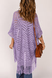 LC2541328-8, Purple Loose Knitwear Kimono with Slits