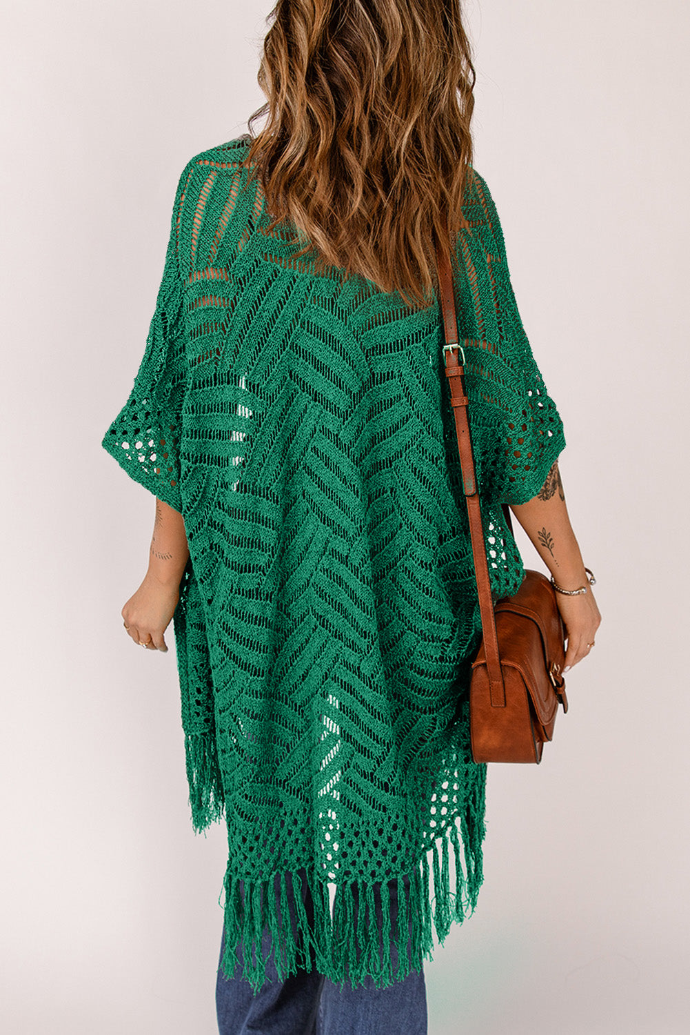 LC2541328-9, Green Loose Knitwear Kimono with Slits